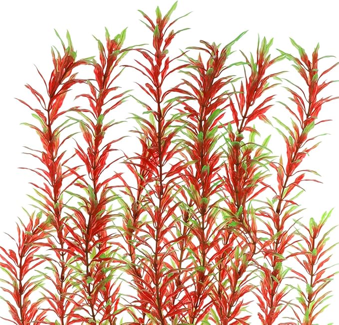 Aquarium Plastic Plants Large, Artificial Plastic Long Fish Tank Plants Decoration Ornaments Safe for All Fish 21 Inches Tall (J07 Wine&Green)