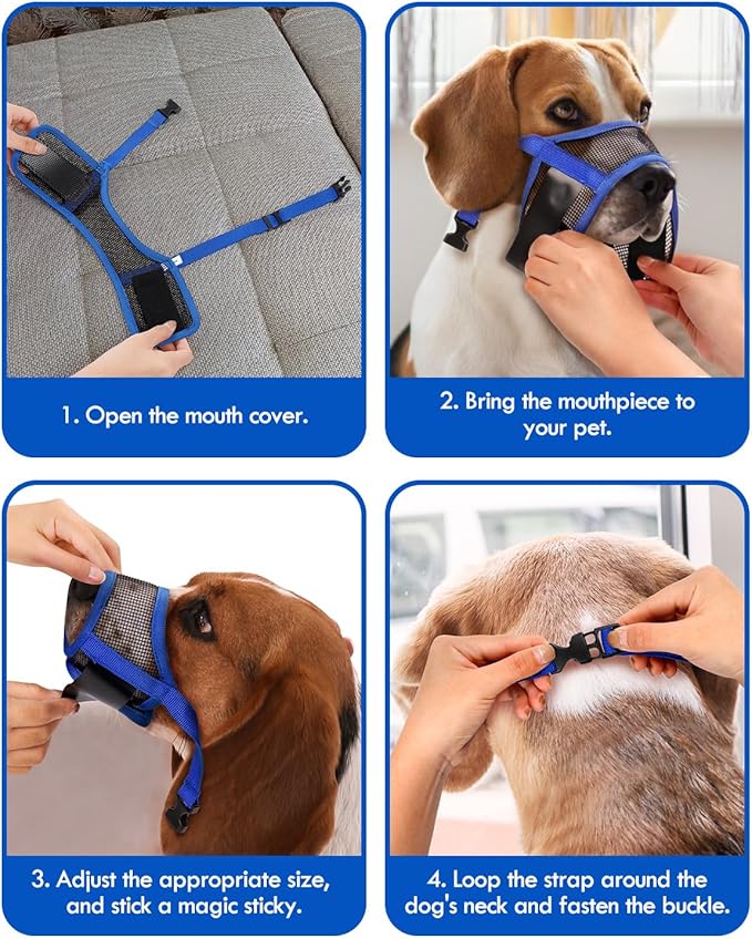 Dog Muzzle, Soft Air Mesh Muzzle for Small Medium Large Dogs Anti Biting Barking Chewing, Breathable Drinkable Adjustable Loop Pets Muzzle for German Shepherd Husky Labrador Retriever (Blue,S)
