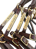 Leaders 3/4" Leather Halter for Horses with Customized Engraved Name Plate Brown Leather with Solid Brass Hardware