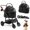 Pet Stroller with 4 Wheels, Foldable Pet Travel Carrier for Small/Medium Dogs Cats up to 50lbs, Detachble Portable Pet Bag, Storage Basket, Car Seat 3 in 1 Multifunctional (Black)