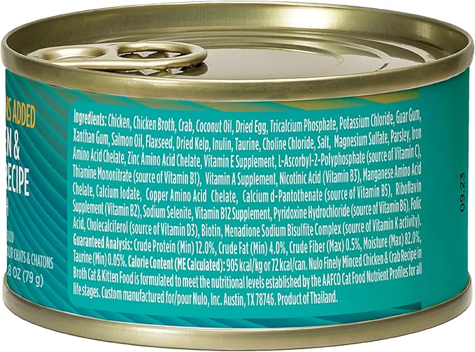 Nulo Finely Minced Chicken & Crab Flavor Wet Canned Cat Food, 2.8 Ounce (Pack of 12)