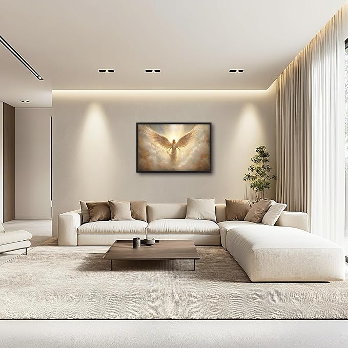 Large Angel Wall Art for Living Room, Framed Oversized Angel Wing Wall Decor Fantasy Sky Clouds Canvas Painting Modern Artwork for Living Room Bathroom Bedroom Office Dining Room 36"x24"