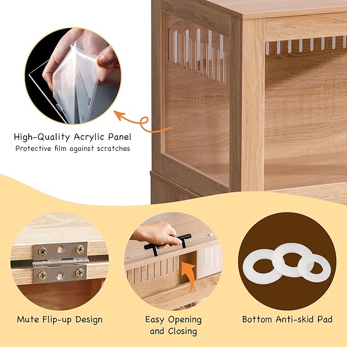 Mewoo Large Hamster Cage, Hamster Cage with Storage Cabinet, Large Habitats Hamster House with View Acrylic Panels and Drawer, Small Animal Cage for Guinea Pig, Rat, Hedgehog, Ferret
