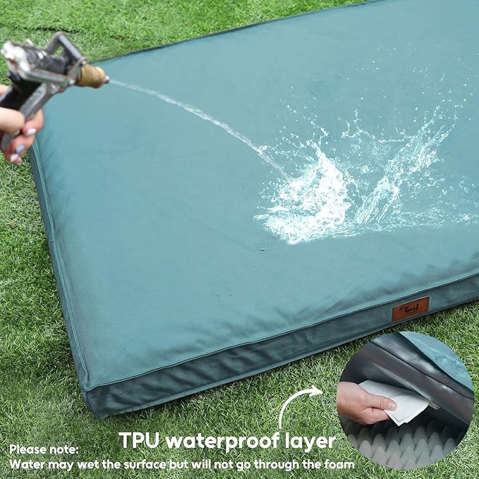 Outdoor Dog Bed for Medium Dogs, Waterproof Dog Crate Bed for Puppy Beds, Orthopedic Egg Crate Foam Pet Bed with Washable and Removable Oxford Cover, Light Blue