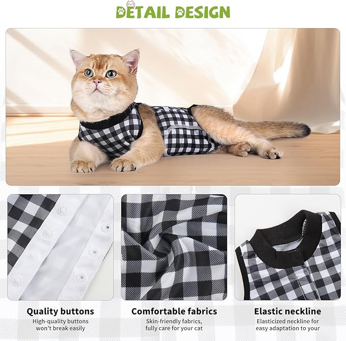 2 Packs Cat Surgery Recovery Suit Surgical Clothes Abdominal Wounds Anti-Licking Cat Bodysuit Onesie Substitute E-Collar& Cone