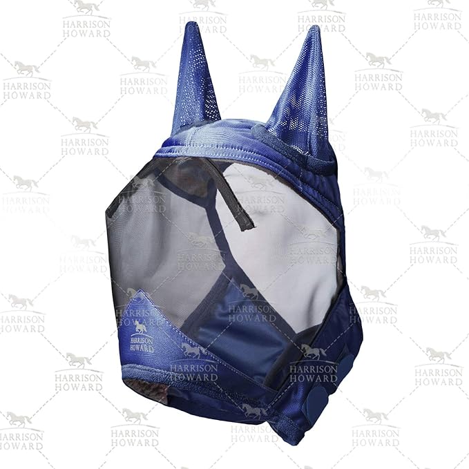 Harrison Howard CareMaster Pro Luminous Horse Fly Mask Large Eye Space Standard with Ears UV Protection for Horse Navy Full Size
