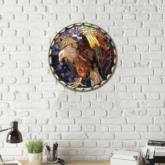 Lygond Metal Sign Tin Sign Circular Stained Glass Vulture Bathroom Decor For Garden 12×12 Inches