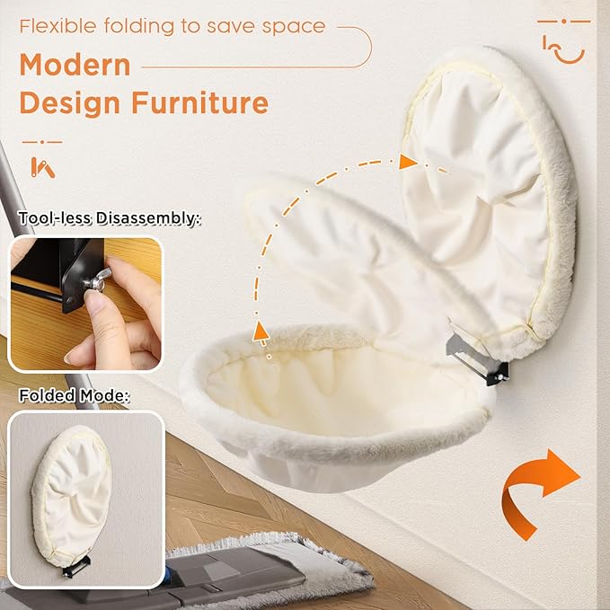 Cat Hammock Wall Mounted, Foldable & Stable Cat Beds- Breathable Cats Wall Shelves for Sleeping, Playing, Climbing, and Lounging - Maximum Hold Up to 30lb（Gray+Cream,Faux Rabbit Fur）