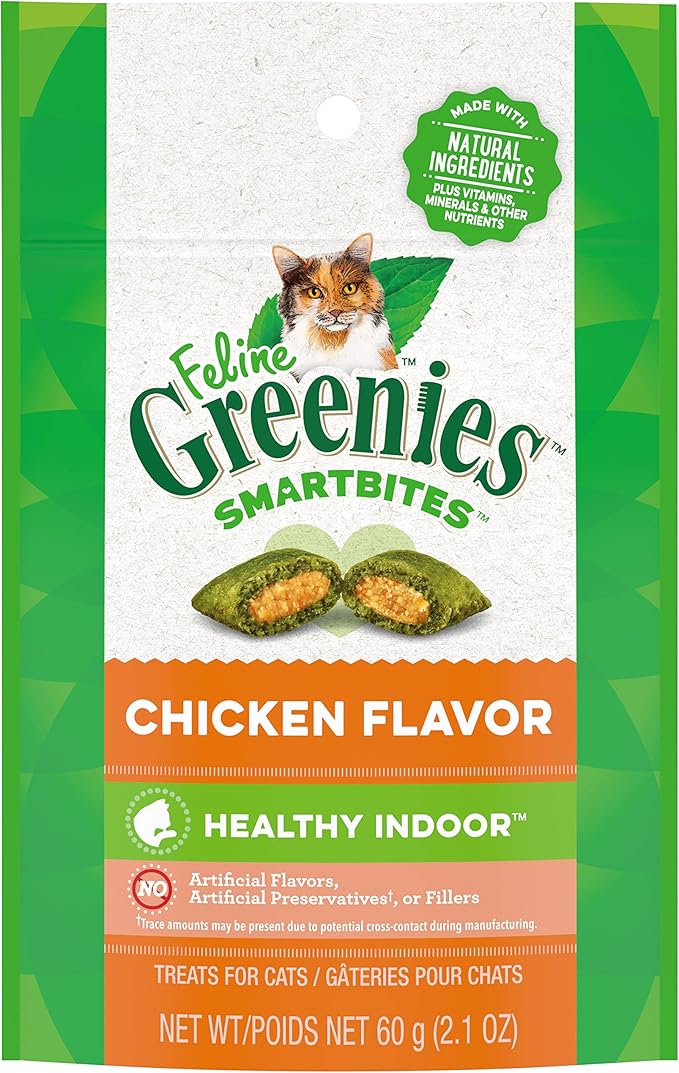 Greenies Feline Smartbites Healthy Indoor Cat Treats, Chicken Flavor, 2.1 oz. Pack