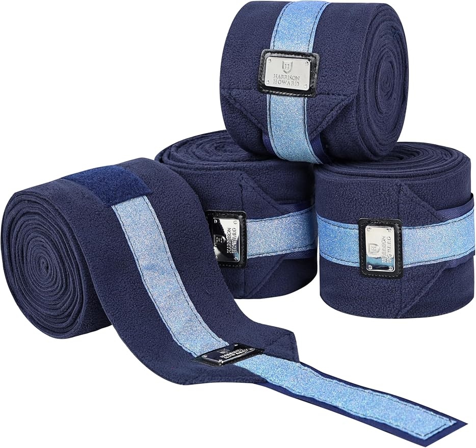 Harrison Howard Horse Polo Wraps Upgrade with Bling Leg Wraps for Horses 4-Pack Fleece Leg Wraps Stable Supplies Navy L