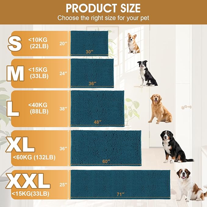 IM HOME Extra Large 71" x 25" Teal Blue Dog Door Mats for Muddy Paws, Chenille Absorbent Dog Mat, Non Slip Heavy Mud Mat for Dogs, Soft Pet Bed Mat for Entryway, Mud Paws, Inside Floor
