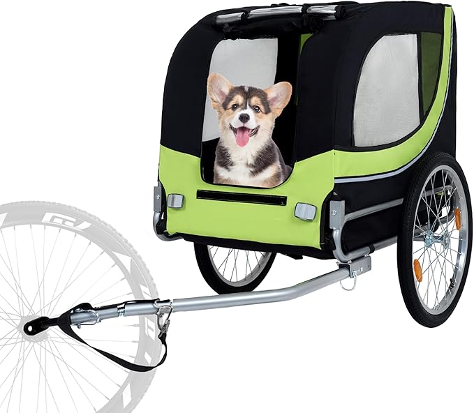 Blue-Grey Large Folding Bike Trailer for Dogs – Heavy-Duty Steel Frame, 66LB Capacity Pet Carrier for All-Terrain Cycling, Jogging & Camping Adventures!