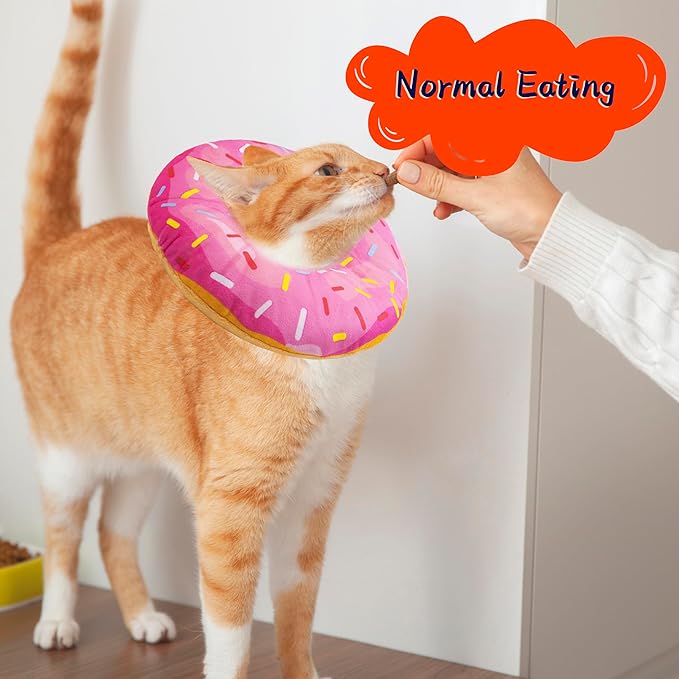 Cat Cone Soft Collar, Adjustable Cat Recovery Collars Kitten Cones to Stop Licking, Cute Donut E Collar After Surgery, Elizabethan Healing Protective Cones After Spay (Donut Pink, Large)
