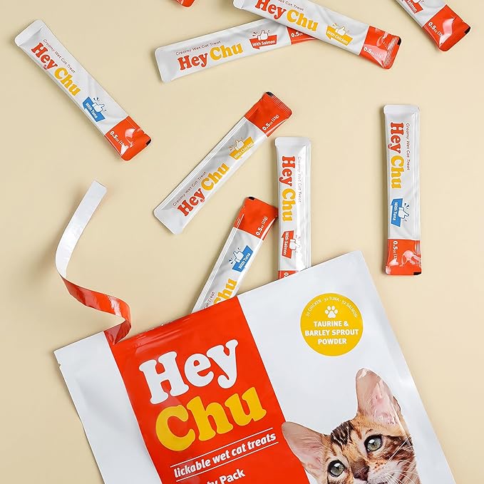 Squeezable Cat Treats, Lickable Puree, Grain-Free, 96 Tubes, Tuna Salmon Chicken, 0.5oz Each Tube