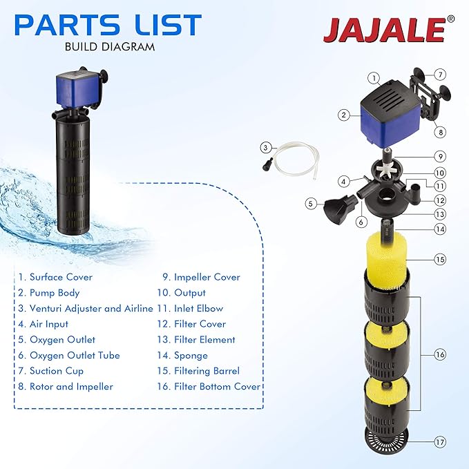 Water Pump 475 GPH 3-in-1 Submersible Internal Filter Aquarium Powerhead Water Pump Ultra Quiet for Aquarium,Fish Tank-2 Pack