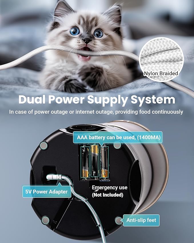 Automatic Cat Feeder for 3 Cats, 6L/25 Cups Smart WiFi Pet Feeder, Strong Anti-Jam System, Dual-Effect Desiccant Cat Food Dispenser, with 10S Voice Recorder for Cats and Small Dog(Black)
