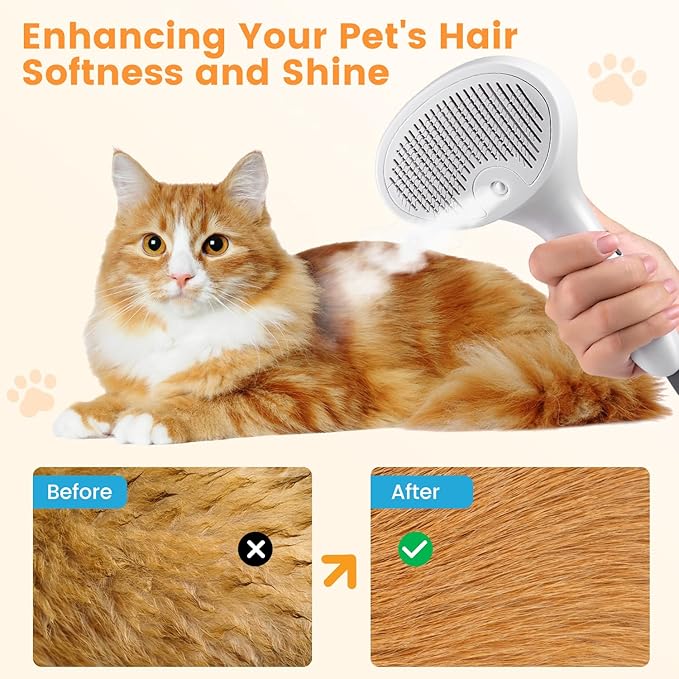 3 in 1 Cat Steam Brush for Cats & Dogs, Pet Spray Hair Removal Comb for Shedding & Grooming, Rechargeable Water Brush for Long & Short Haired Pets with Release Button(White)