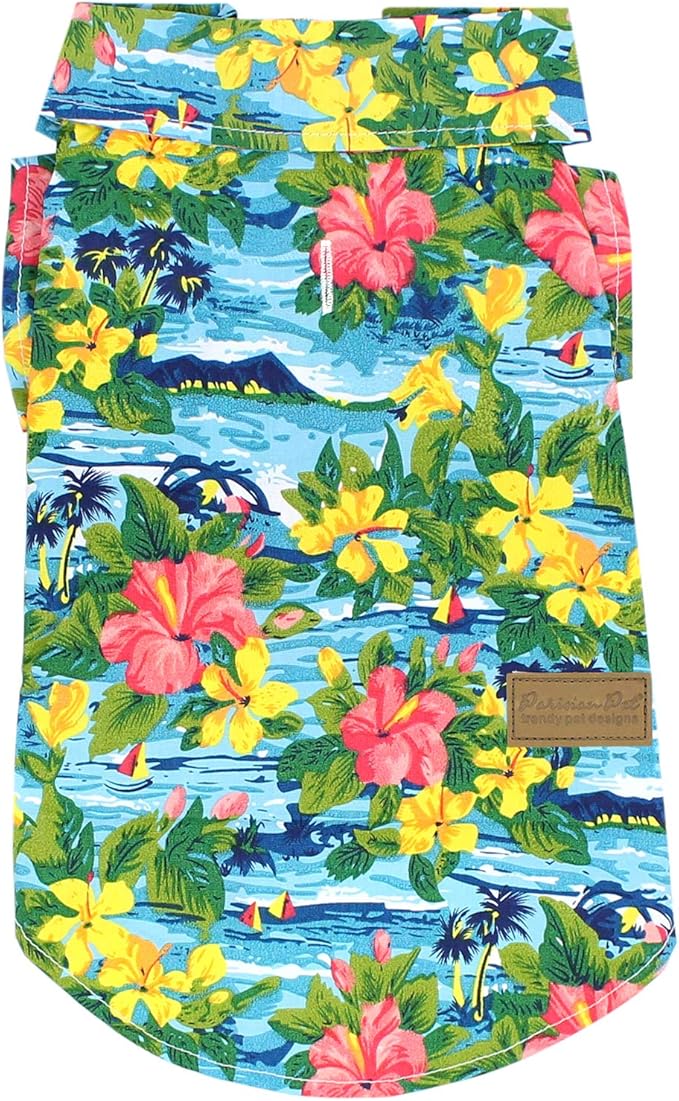 Parisian Pet Hawaiian Dog Shirt - Cotton Summer Clothes - Stylish Beach Outfit - Hook and Loop Closure - Machine Washable for Medium Dogs