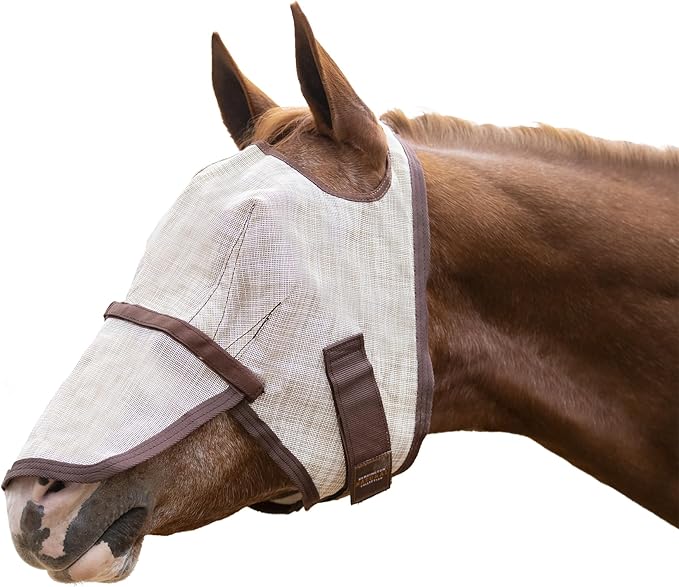 Kensington Signature Fly Mask with Removable Nose — Protects Horses Face and Nose from Biting Insects and UV Rays While Allowing Full Visibility — Ears and Forelock Able to Come Through The Mask