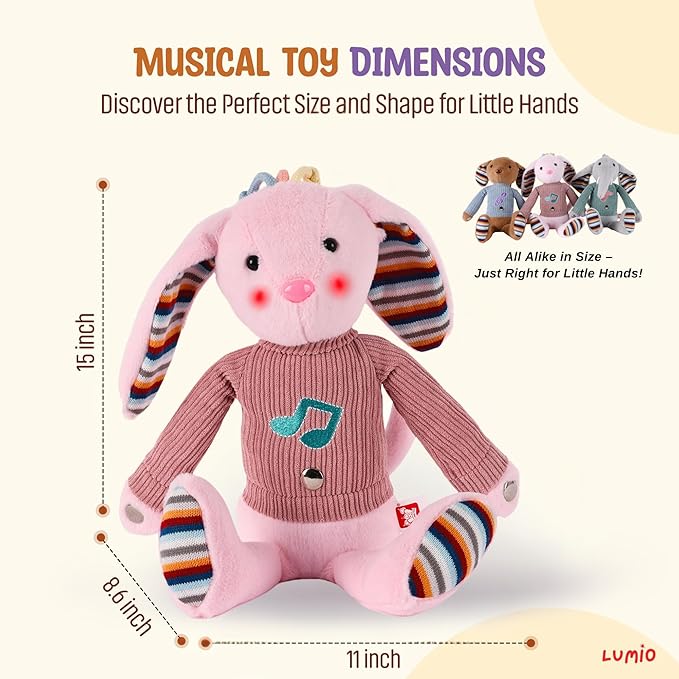 Lumio Musical Stuffed Animal Plush Toy with Lights & Sounds - Cute Interactive Toy for Newborns, and 3 6 12 to 48 Months (Elephant)