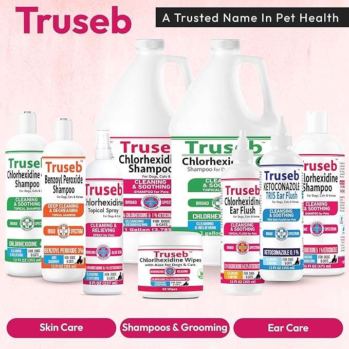 Truseb Topical for Dogs, Cats and Horses - with Aloe for Cleansing (Ketoconazole & Chlorhexidine Wipes, 100 Count)