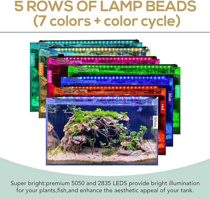 hygger 18W 24/7 Lighting Aquarium LED Light, Sunrise-Daylight-Moonlight Mode and DIY Mode, Adjustable Timer Adjustable Brightness Fish Tank Light with Extendable Bracket 7 Colors for Planted Tank