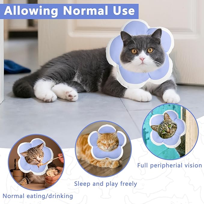 Cat Cone Collar Soft, Waterproof Cats Cones to Stop Licking After Surgery, Adjustable Soft Elizabeth Cats Collars for Wound Healing, Flower Shape Cat Recovery Collar (Purple, Small)
