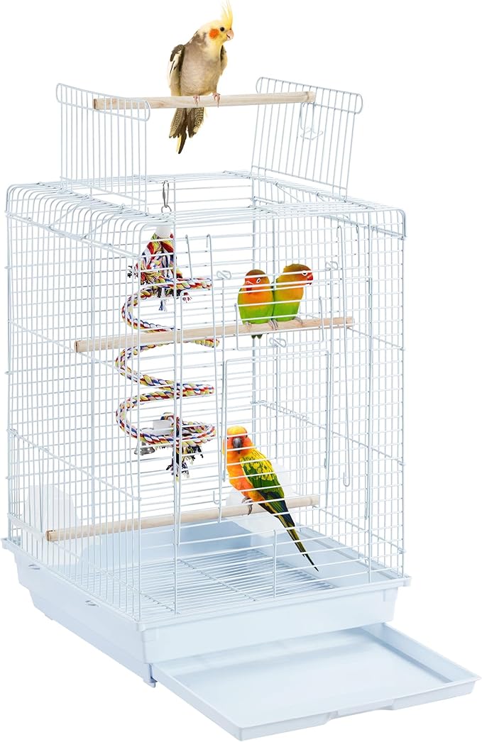 Yaheetech Open Play Top Travel Bird Cage for Conure Sun Parakeet Green Cheek Conure Lovebird Budgie Finch Canary, Small-Size Cage Portable