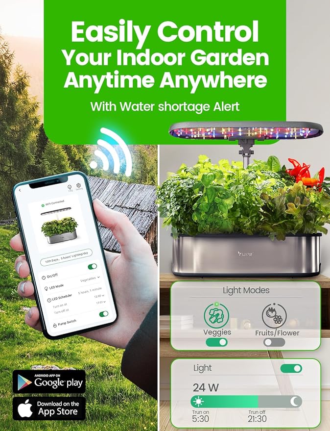 LetPot LPH-SE Hydroponics Growing System, 12 Pods Smart Herb Garden Kit Indoor, Indoor Garden, APP & WiFi Controlled, with 24W Growing LED, 5.5L Water Tank, Pump System, Automatic Timer