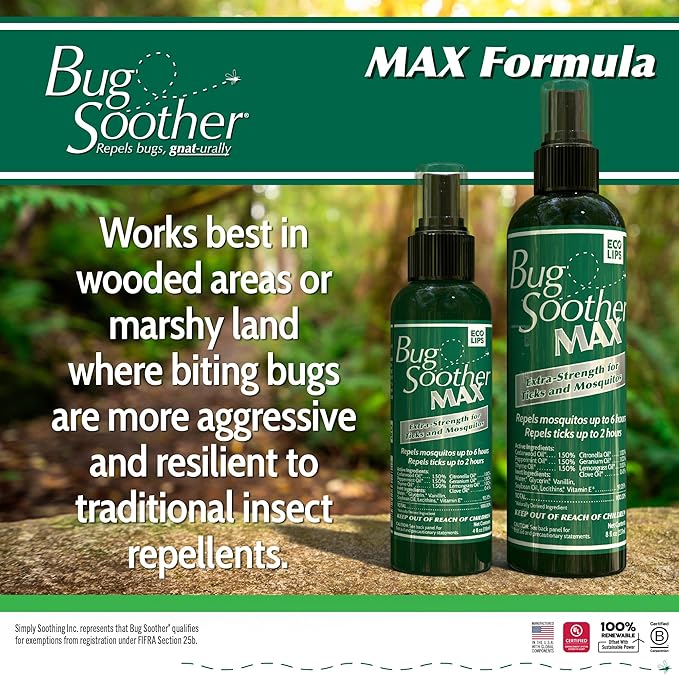 Bug Soother Max - Extra Strength Natural Gnat, Tick, and Mosquito Repellent, 4 fl oz Bug Spray Deterrent - DEET-Free - Safe for Adults & The Environment - Made in USA