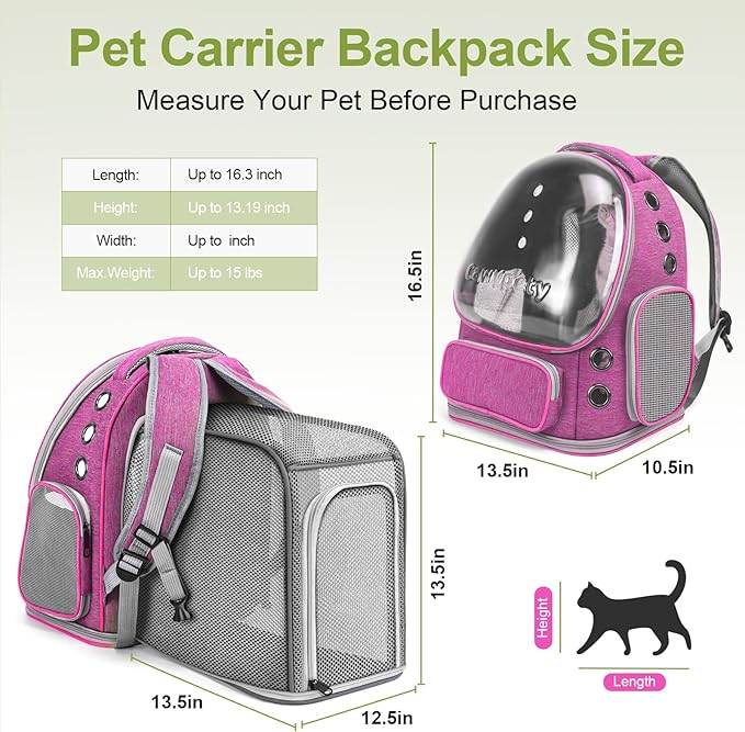 Expandable Cat Backpack,Cat Bubble Backpack Carrier for Carrying Cats, Pets and Small Dogs,Airline-Approved,Designed for Travel, Hiking, Walking,Car （Pink
