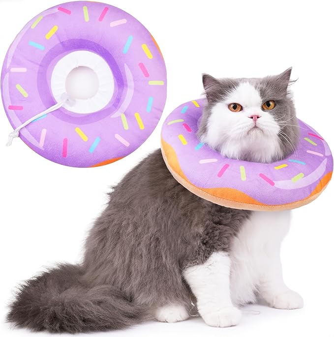 Cat Cone Collar Soft, Cat Recovery Collar for Wound Healing Cute Donut Adjustable Kitten Cones to Stop Licking Comfortable Lightweight Neck Elizabethan Collars for Kittens After Surgery