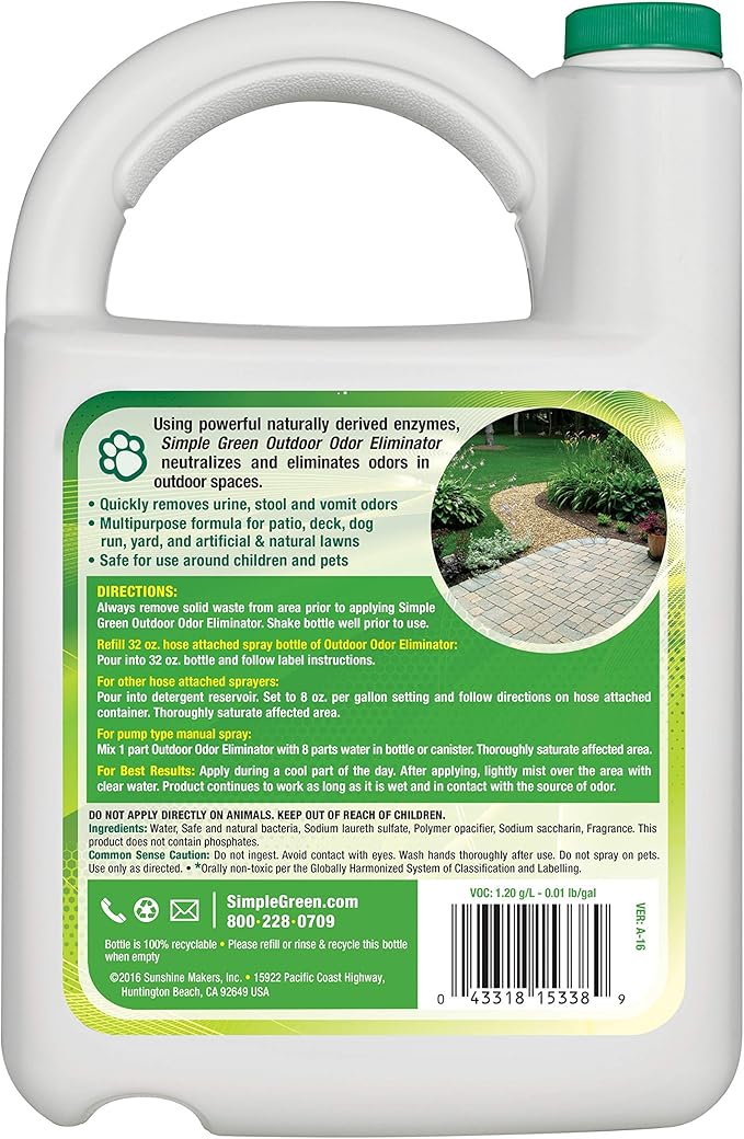 Simple Green Outdoor Odor Eliminator for Pets, Dogs, 1 gallon Refill - Ideal for Artificial Lawns & Patio, Milky White
