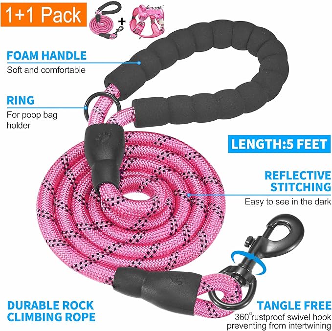 Heavy Duty Tactical Dog Harness for Large Dogs, No Pull Adjustable Pet Harness Reflective Service Training Easy Control Pet Vest Military K9 Working Dog Harnesses-X- Large, Pink Camo