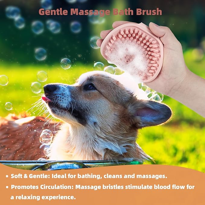 3PCS Cat & Dog Brush Set: Slicker & Deshedding Brush, Dematting Comb, and Bath Brush – Premium Grooming Tools for Shedding & Tangle-Free Fur (pink)
