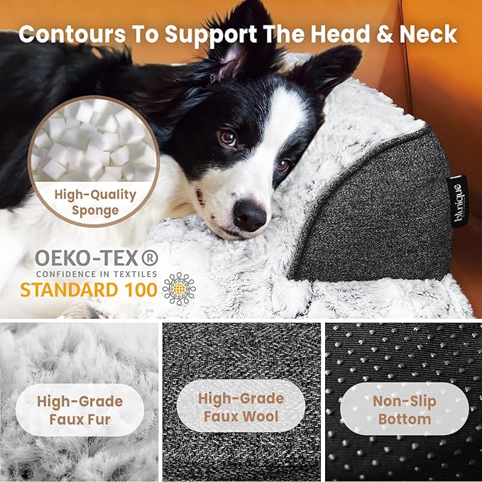 Calming Extra Large Dog Couch Bed, 45 x 37 inch Waterproof Memory Foam Dog Bed for Couch, Durable Fluffy Fuzzy Dog Bed Mats with Washable Removable Cover Protector for Sofa, Bedside - Grey