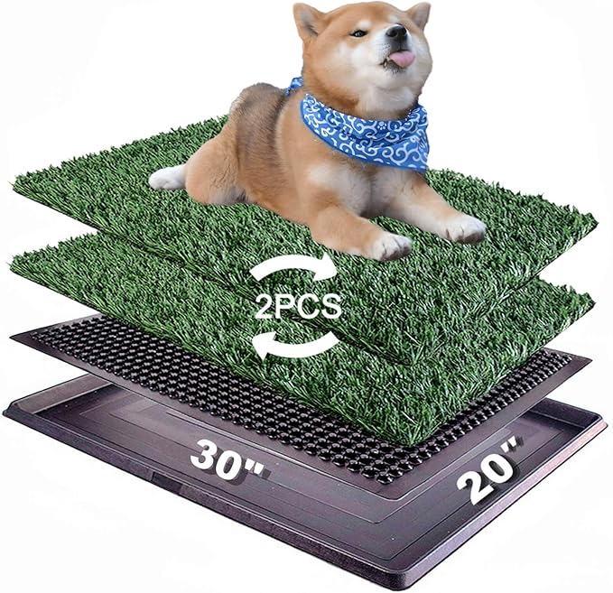 Dog Grass Pad with Tray 30"X20" - Portable Artificial Turf Potty Training Pee Mat for Large or Medium Dogs, Indoor/Outdoor Dog Litter Box for Balcony/Patio, Washable Reusable Fake Grass