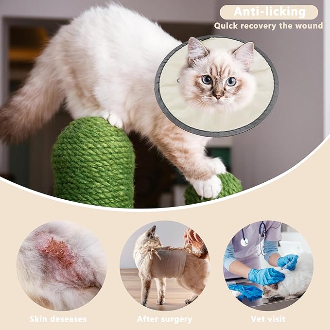 Lightweight Cat Cone Collar Soft, Soft Comfortable Cat Recovery Collar After Surgery, Elizabethan E Collar for Cats, Cone for Cats to Stop Licking (Khaki, Small)