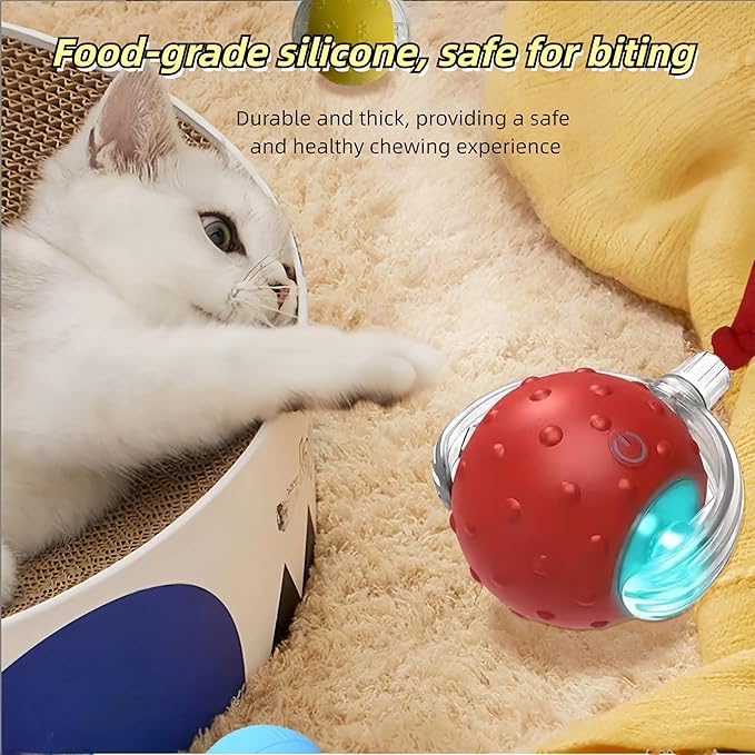 Interactive Cat Toy Ball – Automatic Electric Rolling Ball with Chirping Bird Sounds, Motion-Activated Indoor Toy for Kittens and Cats, Fun Exercise Play (Red)