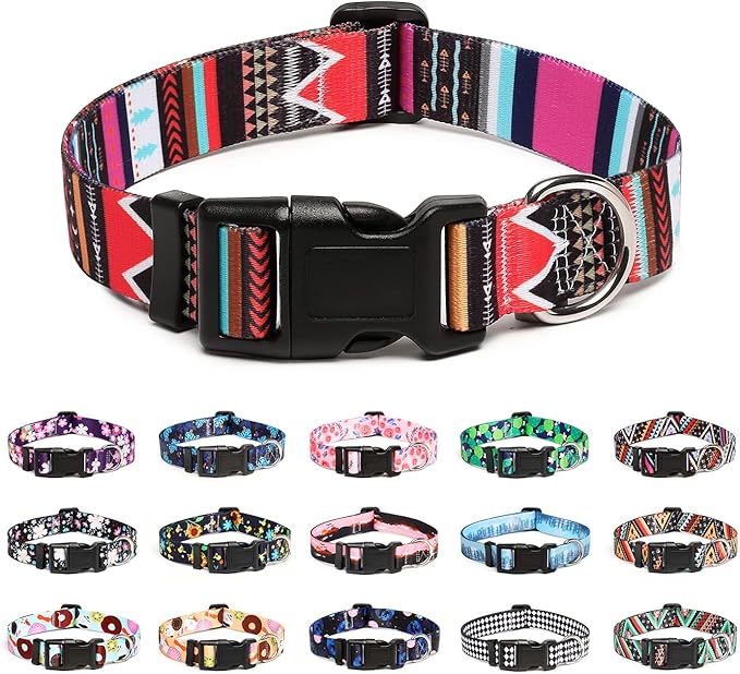 Mercano Adjustable Dog Collar - Special Design Patterns, Soft Nylon Comfortable Durable Pet Collar for Small Medium Large Dogs (S, Tribal Pink)