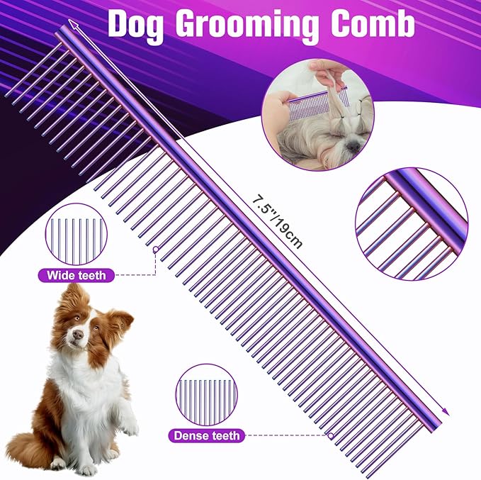 Professional Dog Grooming Scissors Set - 6.5" Thinning, 7" Straight, 7" Up-Curved, 7" Down-curved Scissors and Comb for Dog Cat Pet (Purple)