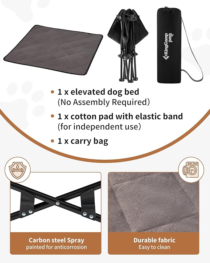 KingCamp Elevated Dog Bed for Medium Dogs, Outdoor Raised Cooling Pet Cot Bed with Washable Breathable Mesh & No-Slip Feet Perfect for Camping, Backyard, Indoor Use (Medium, Black)