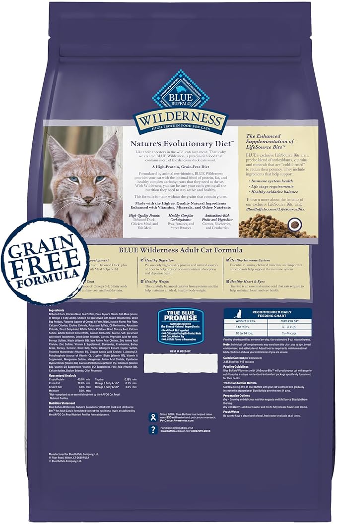 Blue Buffalo Wilderness Nature's Evolutionary Diet High-Protein, Grain-Free Natural Dry Food for Adult Cats, Chicken, 6-lb. Bag