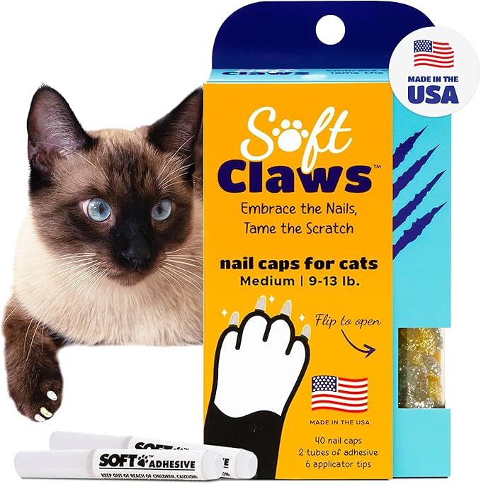 Soft Claws Cat Nail Caps for Medium Cats – 40 Caps (Silver & Gold) – Made in USA – Veterinarian-Developed | Scratch Protection, Easy to Apply, Long-Lasting Covers