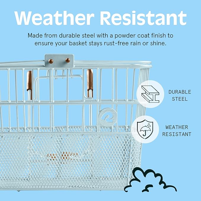 Retrospec Apollo Detachable Front Bike Basket Steel Half-Mesh with Integrated Detachable Hooks and Built-In Handle, Easy Assembly and Portability for Bicycles