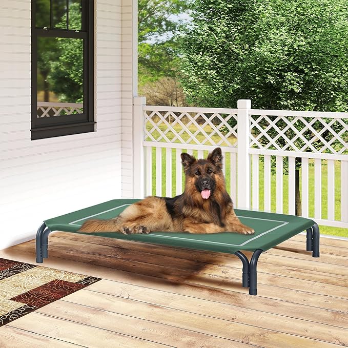 Elevated Dog Bed Raised Outdoor Dog Cot for Extra Large Dogs, Installation Requires No Tools, Frame with Washable Cooling Breathable Mesh Anti-Slip Feet, Indoor Pet Bed, Green, 48.8 Inches