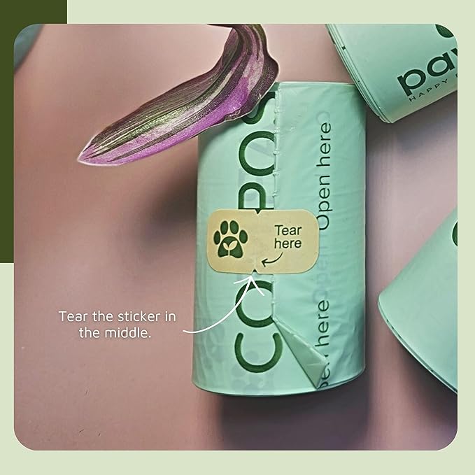 Pawtria Eco Duo Set: Home Compostable Dog Poop Bags (120) + Premium Silicone Dog Poop Bag Dispenser (3.25"H X 2.75"L), BPA-Free, Leak-Proof, Biodegradable, Zero Waste, Supports Rescue Dogs