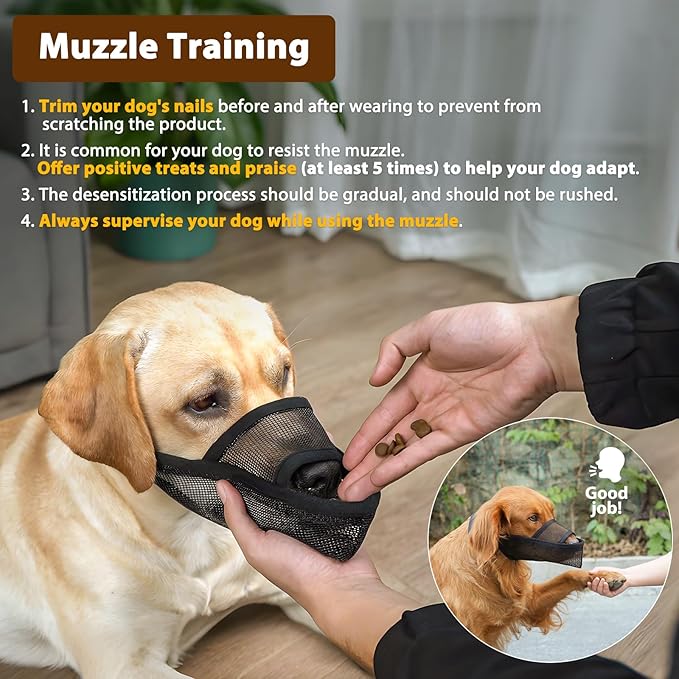 Crazy Felix Nylon Dog Muzzle for Small Medium Large Dogs Poodle Labrador Golden Retriever Doberman, Air Mesh Breathable and Drinkable Pet Muzzle for Anti-Biting Chewing Scavenging(Black,L)