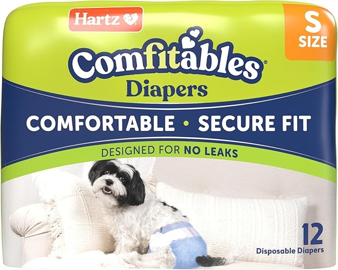 New! Hartz® Comfitables® Disposable Dog Diapers, Size Small 12 Count, Comfortable & Secure Fit, Easy to Put On, Super Absorbent Male and Female Diaper