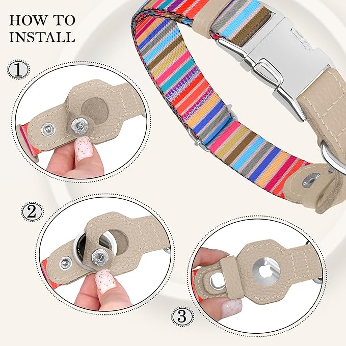 AirTag Dog Collar for Small Medium Large Breed - Adjustable Cute Pattern Dog Collar with Airtag Holder - Soft Leather Tracker GPS Apple Air Tag Pet Collars (X-Small, 9"-12" Neck Fit, Serape)